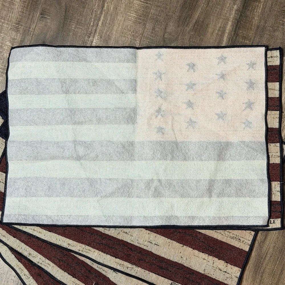 Set of 6 Warren Kimble Americana American Flag Woven Tapestry Placemats Rustic